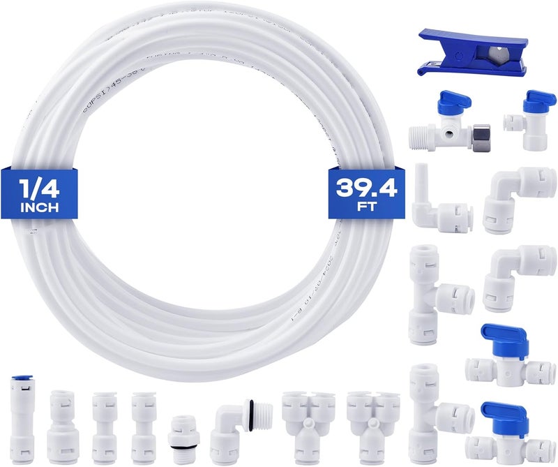 cnaodun 1/4 Water Line, with 1/4" OD 39.4ft Water Tubing Reverse Osmosis Quick Connect Fittings Push To Connect Water Tube Fittings for RO Water Filter - Image 1